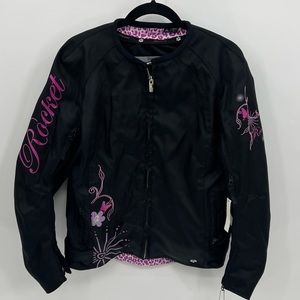 Joe Rocket black and pink butterfly racing jacket